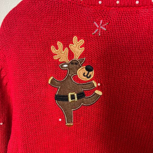 Vintage Basic Editions Pullover Christmas Sweater Embroidered Red Women Large - Picture 8 of 9